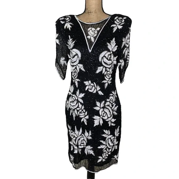 Vintage Dresses | Vintage Black And White Sequin Dress With Iridescent Beading | Color: Black/White | Size: M | Thevintagebarre's Closet
